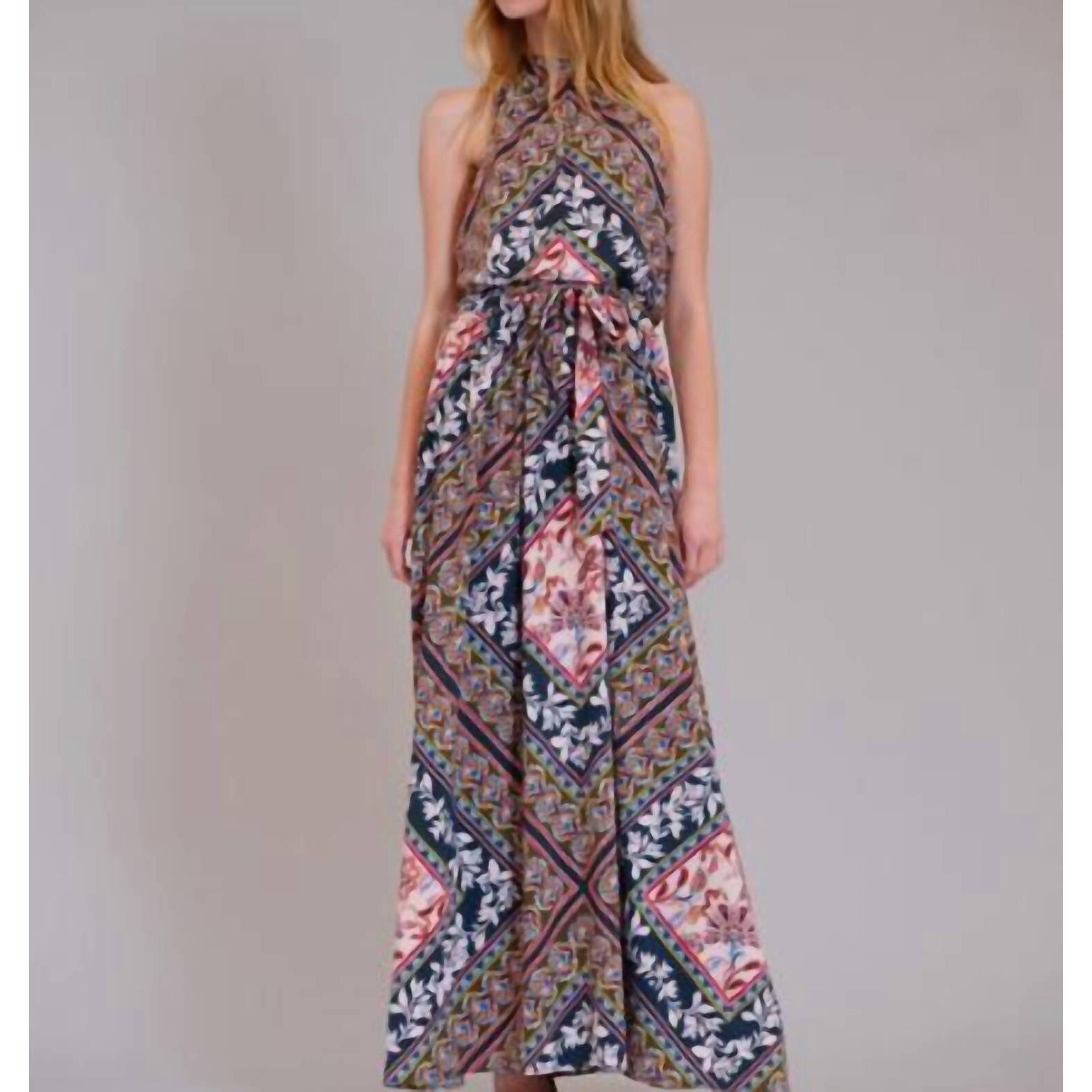 New Julia Jordan Sleeveless Halter Maxi Dress In Navy Multi